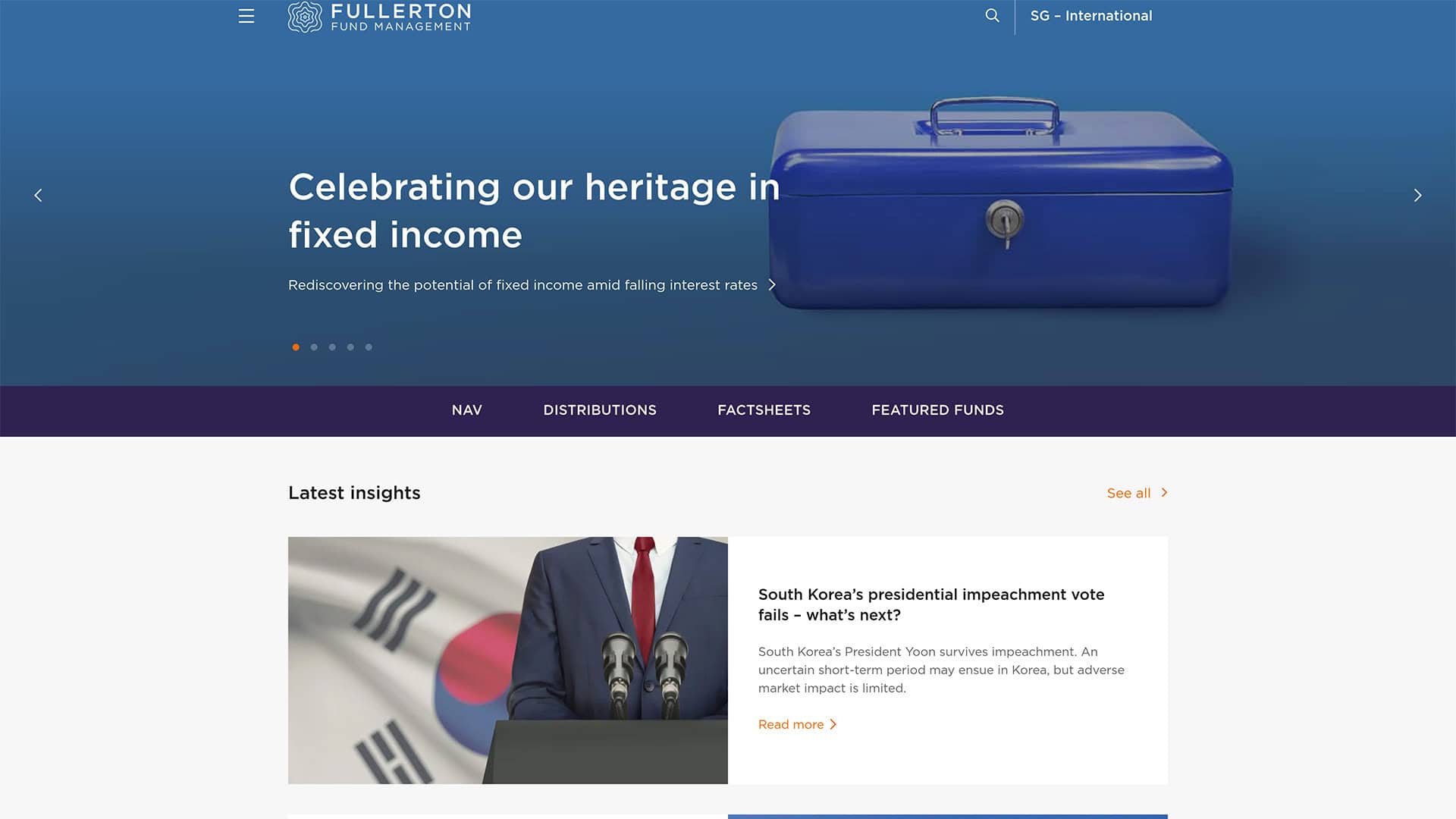 Website homepage celebrating heritage in fixed income