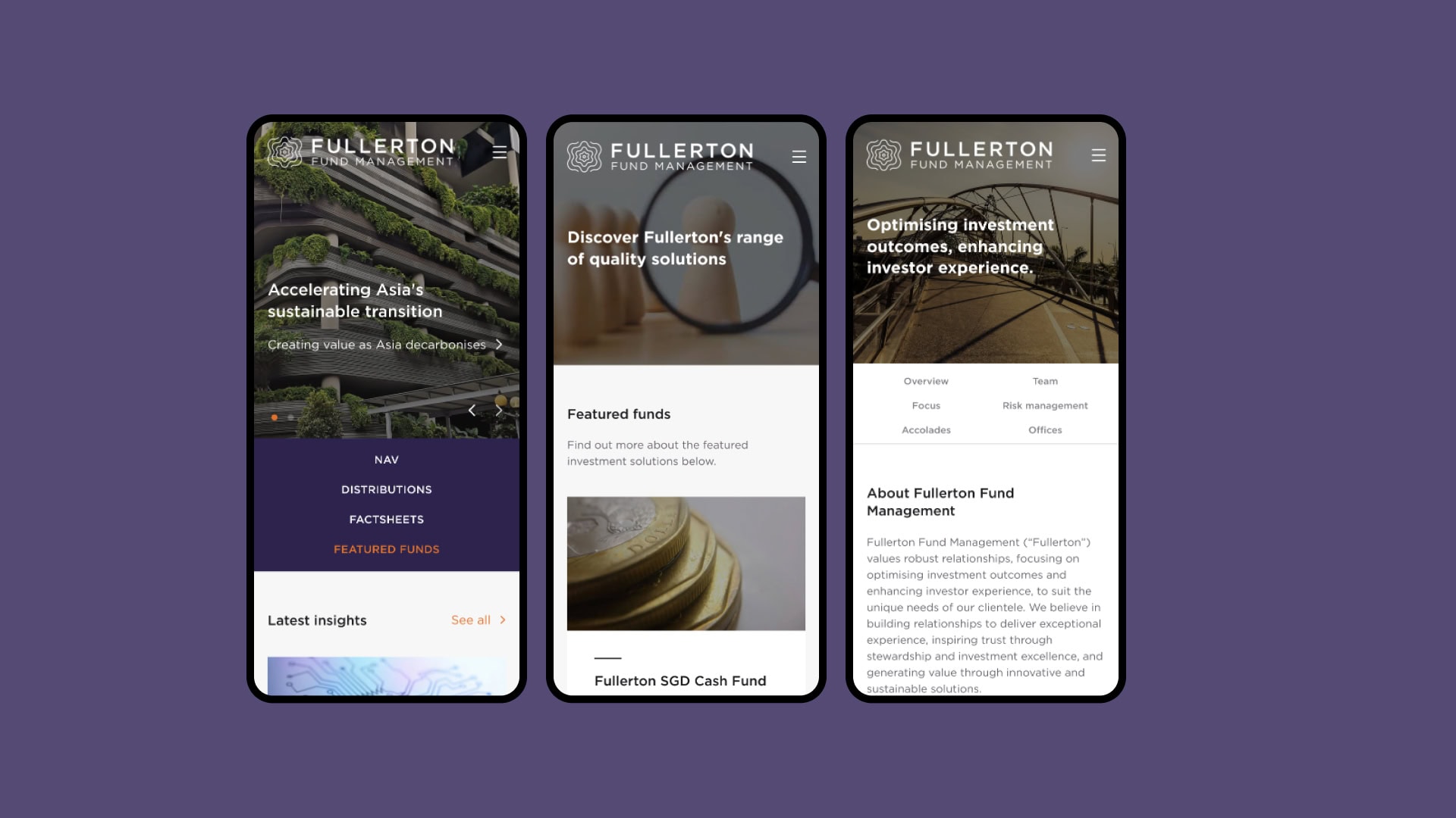 Screenshots of Fullerton Fund Management mobile website