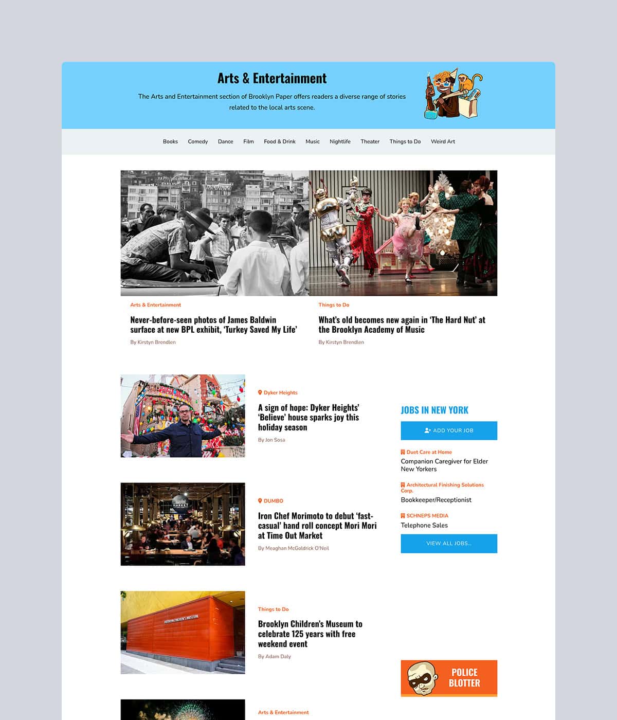 Brooklyn Arts and Entertainment webpage layout example