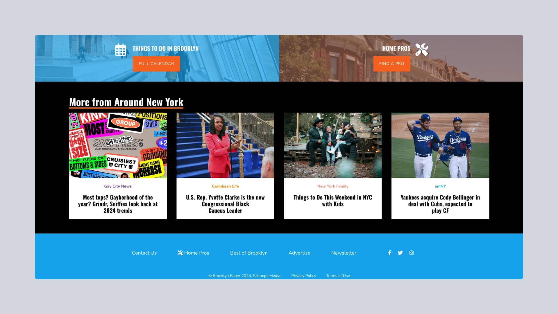 Diverse Brooklyn news and activities webpage screenshot