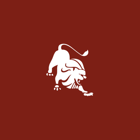 White lion silhouette on maroon background