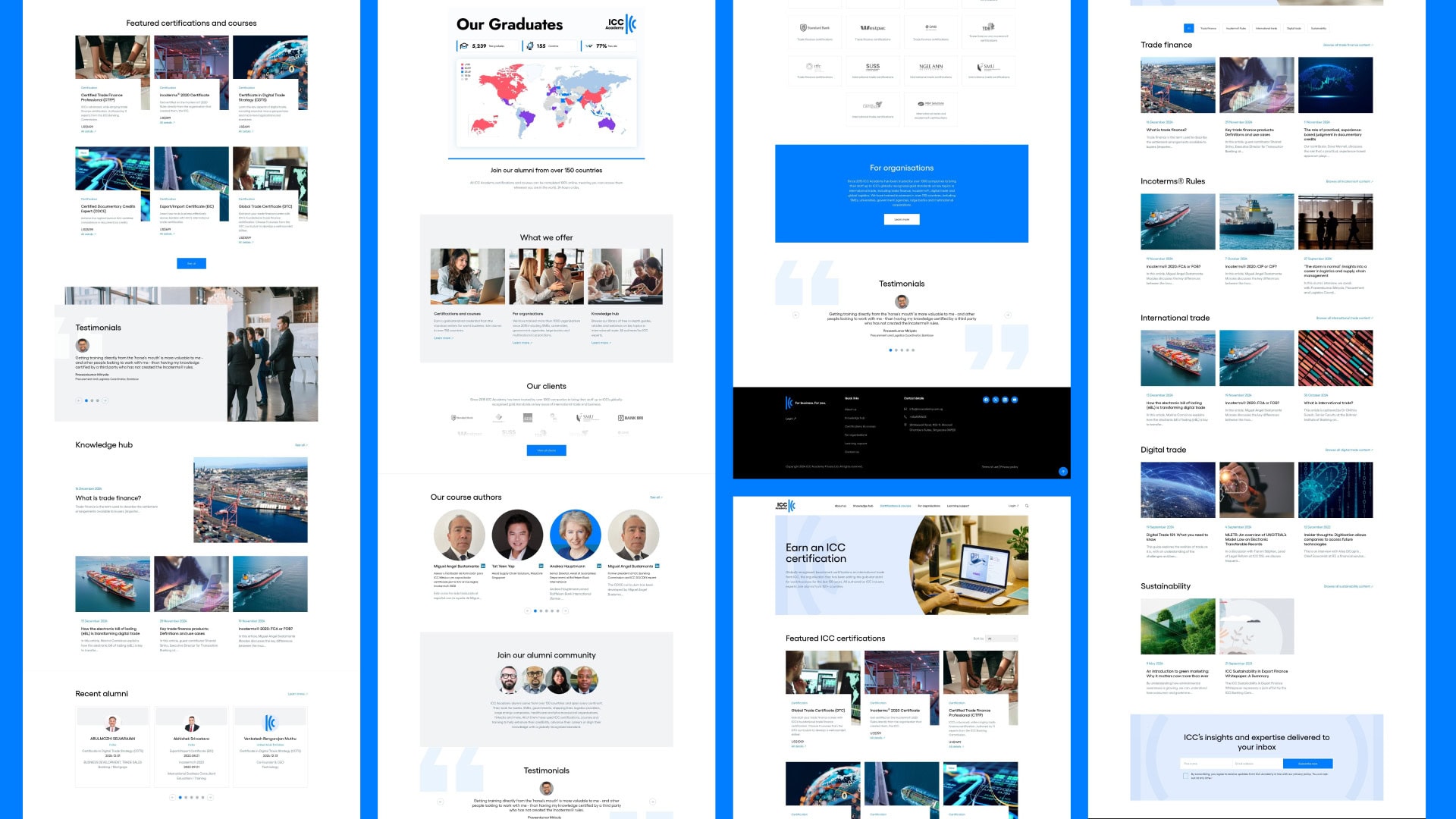 Collage of various educational website interface designs