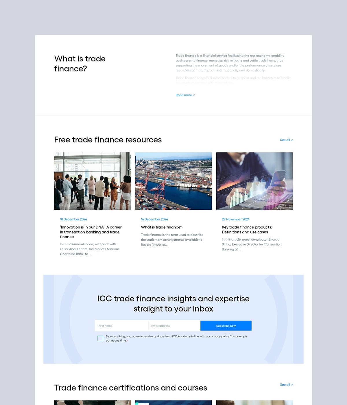 Screenshot of trade finance educational webpage