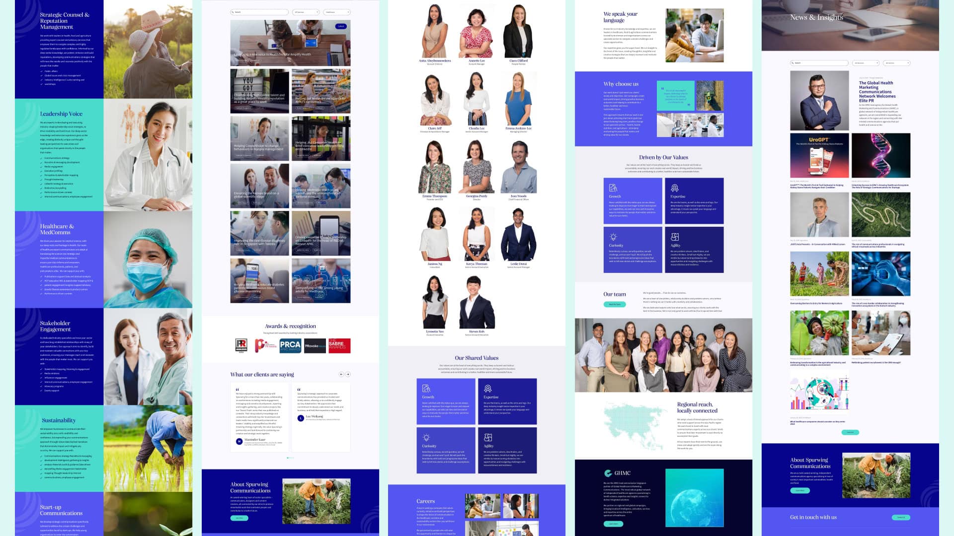 Collage of diverse corporate website pages