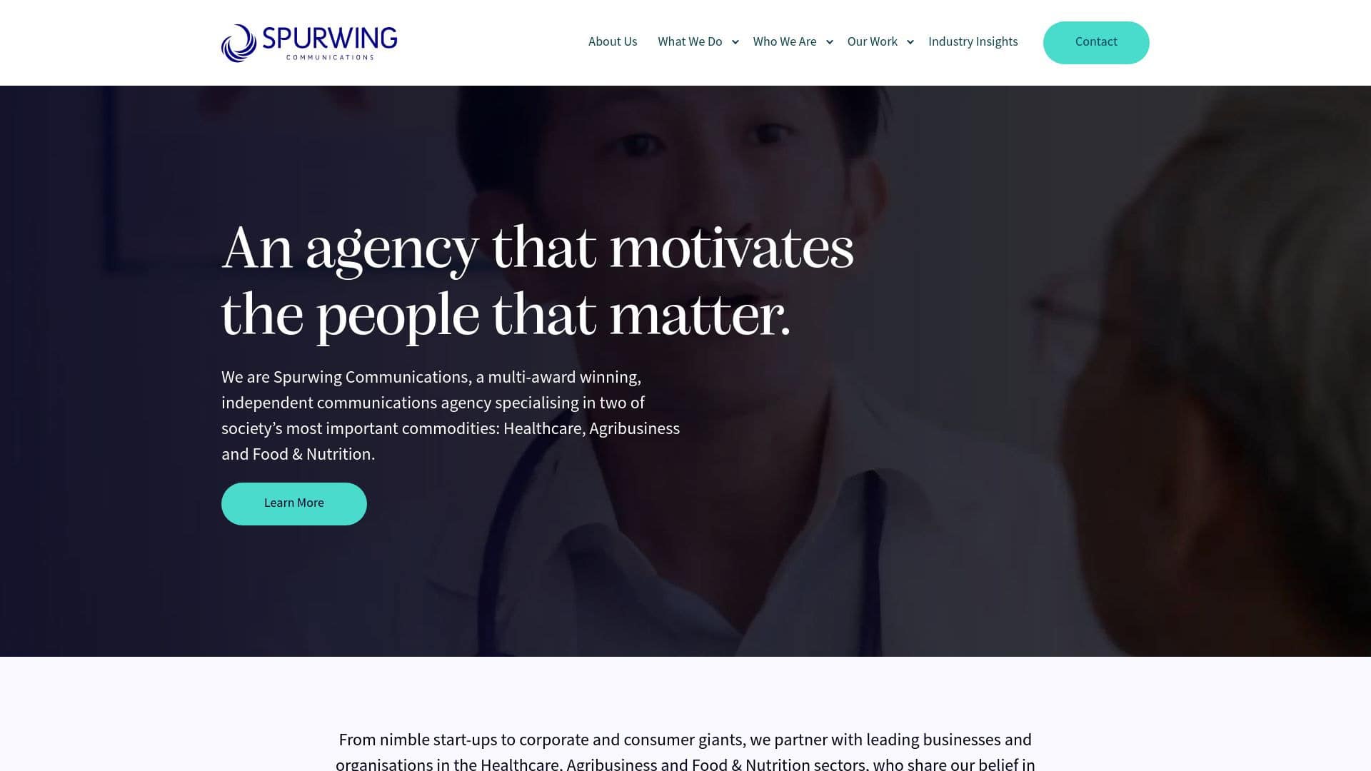 Spurwing Communications homepage banner with text overlay